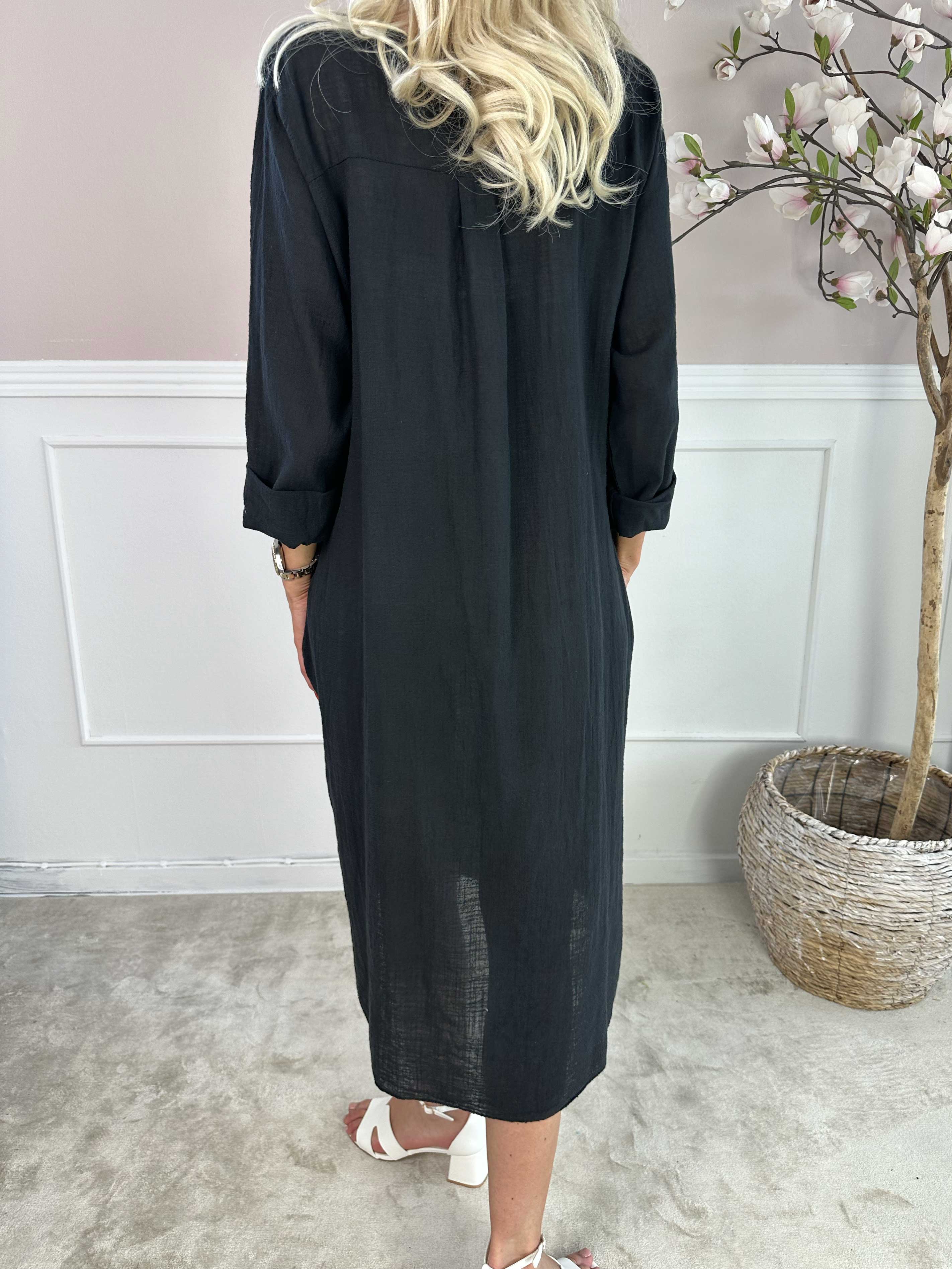 Arizona - Lång bomullsklänning i linneliknande tyg